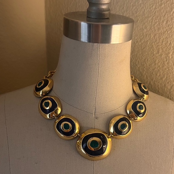 Navy and Gold Statement Necklace- Just Wow! - Picture 2 of 4